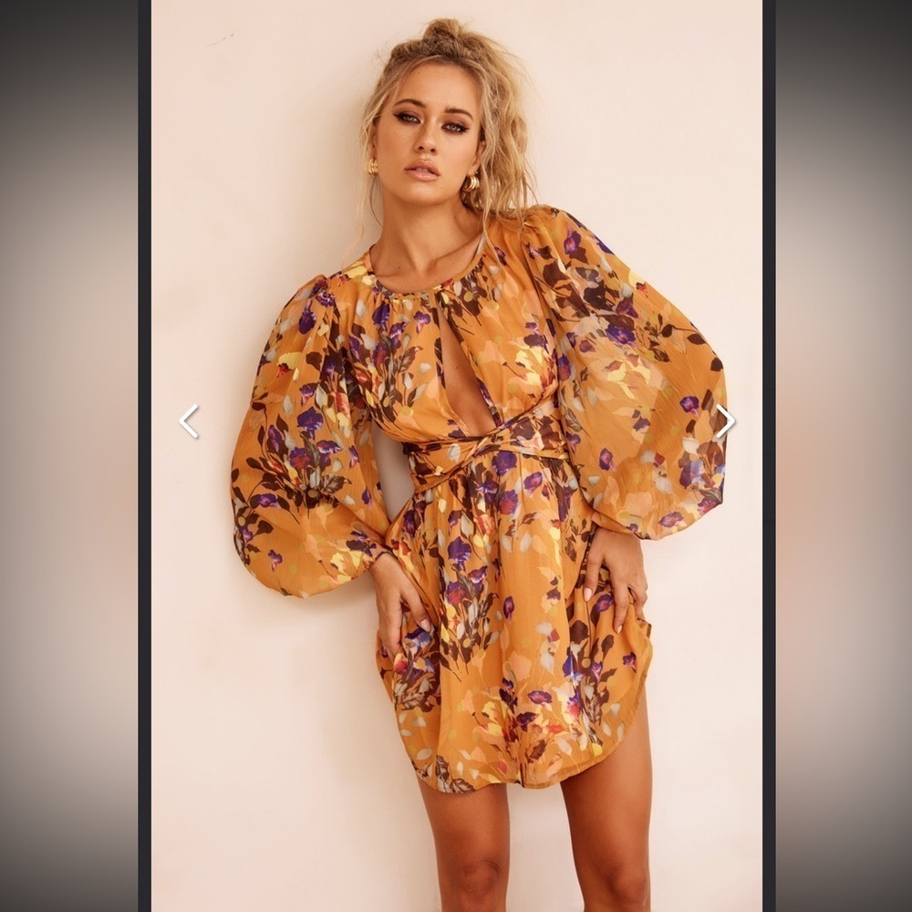 Sage + Paige Pulling You In Mini Dress - Mustard Multi Bohemian Sheer XLโ NWT